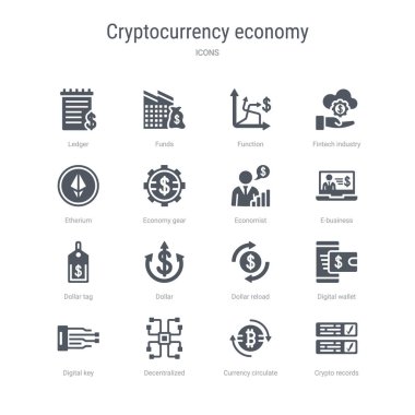 kripto kayıtları, para birimi dolaşımı gibi 16 vektör simgesi kümesi