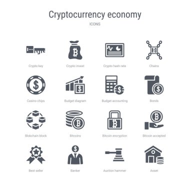 varlık, müzayede çekiç, bankacı, olmak gibi 16 vektör simgeleri kümesi