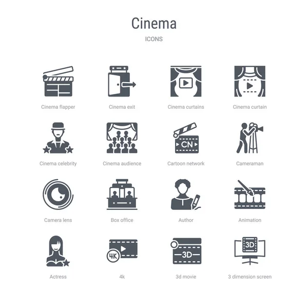 Zestaw 16 ikon wektorowych, takich jak 3-wymiarowy ekran, film 3D, 4K, — Wektor stockowy