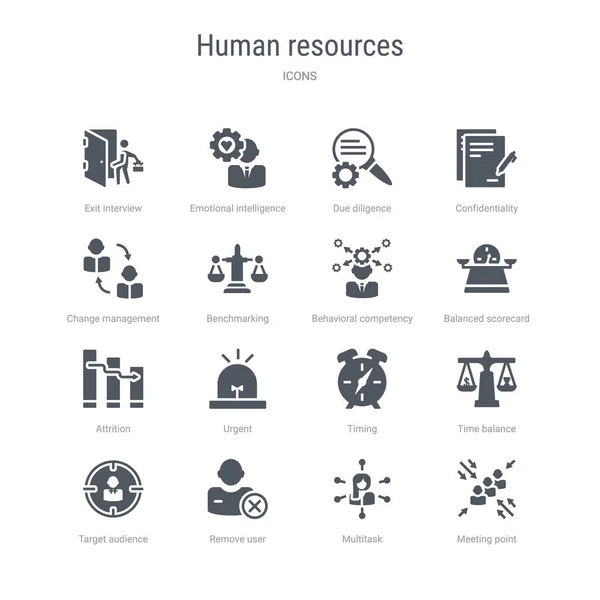 Ensemble de 16 icônes vectorielles telles que point de rencontre, multitâche, supprimer — Image vectorielle