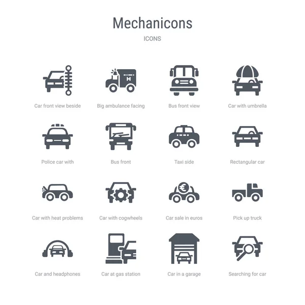 Set of 16 vector icons such as searching for car, car in a garag — Stock Vector