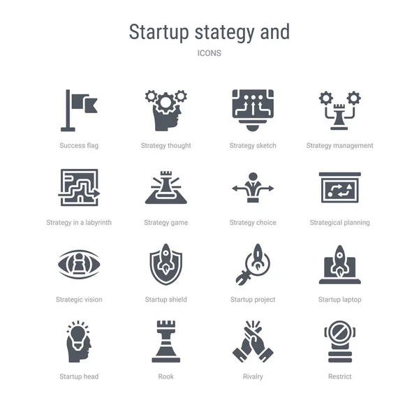 Ensemble de 16 icônes vectorielles telles que restriction, rivalité, tour, démarrage — Image vectorielle