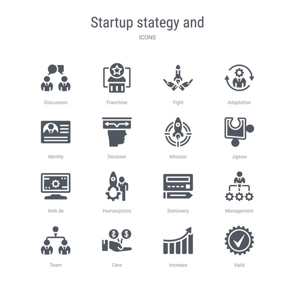 Conjunto de 16 iconos vectoriales como válido, aumento, cuidado, equipo, maná — Vector de stock