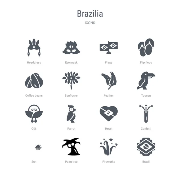 Set Van Vector Iconen Zoals Brazilië Vuurwerk Palmboom Zon Confetti — Stockvector