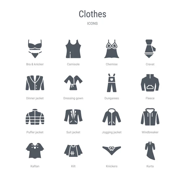 Ensemble de 16 icônes vectorielles telles que kurta, culotte, kilt, kaftan, wi — Image vectorielle