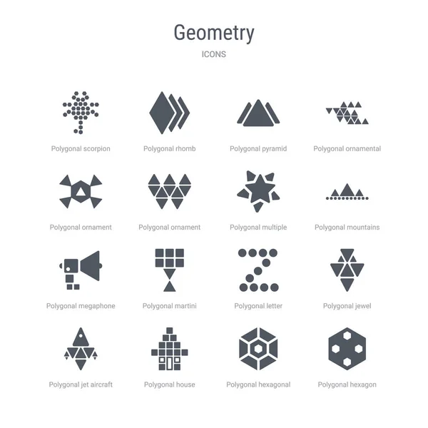 Conjunto de 16 iconos vectoriales tales como hexágono poligonal, hexa poligonal — Archivo Imágenes Vectoriales