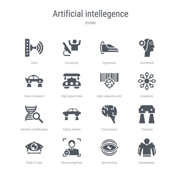 Set van 16 vector iconen zoals Exoskeleton, eye tracking, Face r — Stockvector