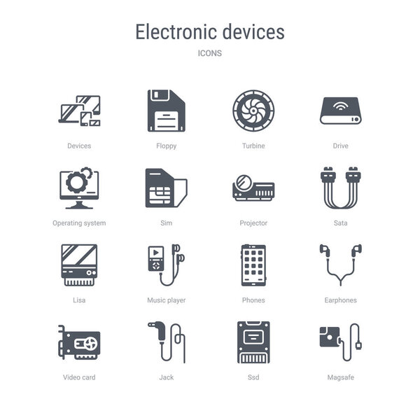 набор из 16 векторных значков, таких как magsafe, ssd, jack, видеокарта, e
