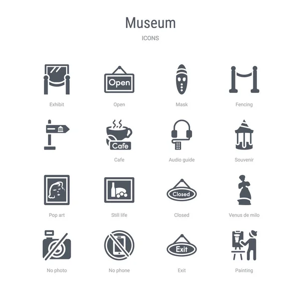 Satz von 16 Vektorsymbolen wie Malerei, Exit, kein Telefon, kein phot — Stockvektor