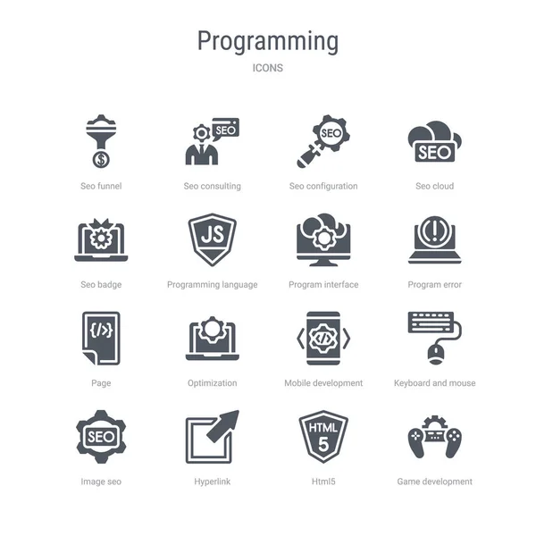 Conjunto de 16 iconos vectoriales como el desarrollo de juegos, html5, hyperlin — Archivo Imágenes Vectoriales