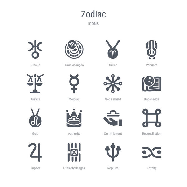 set of 16 vector icons such as loyalty, neptune, lifes challenge