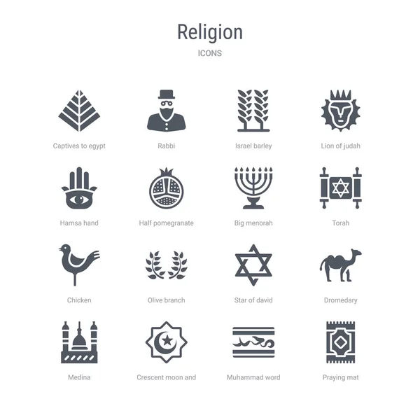 Sæt af 16 vektor ikoner såsom bede måtten, muhammad ord, cresc – Stock-vektor