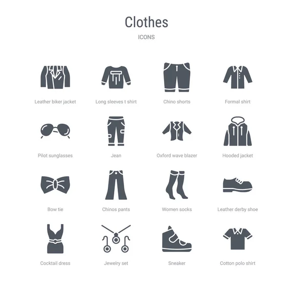 Set of 16 vector icons such as cotton polo shirt, sneaker, jewel Stock Illustration