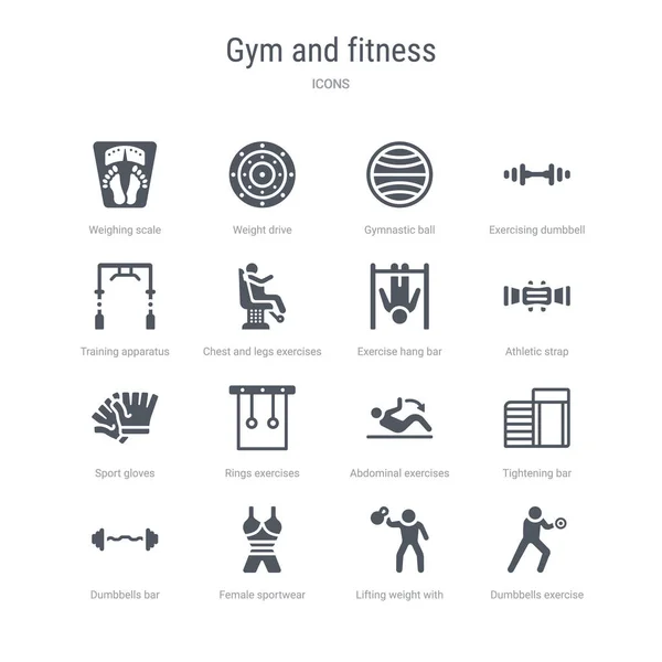 Set of 16 vector icons such as dumbbells exercise, lifting weigh — Stock Illustration Set of 16 vector icons such as dumbbells exercise, lifting weigh Royalty Free Stock Vectors