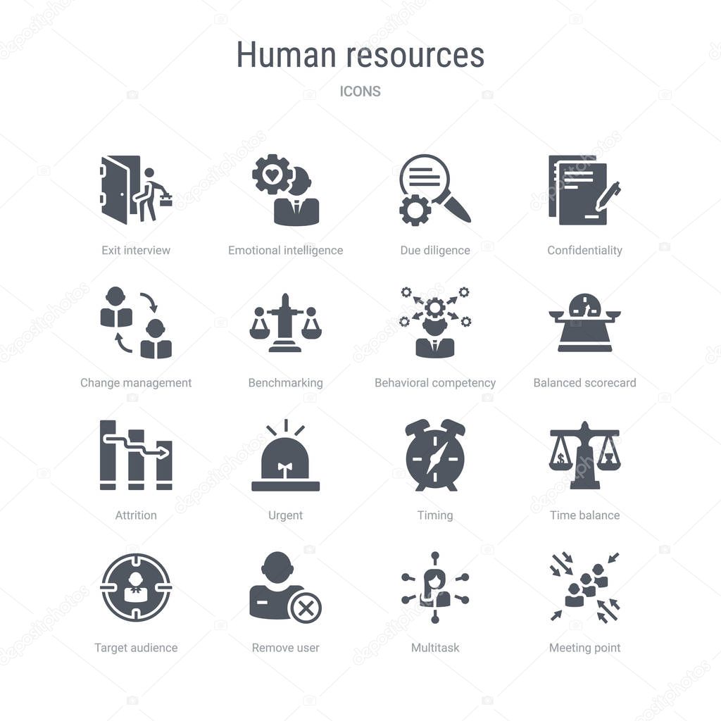 set of 16 vector icons such as meeting point, multitask, remove 