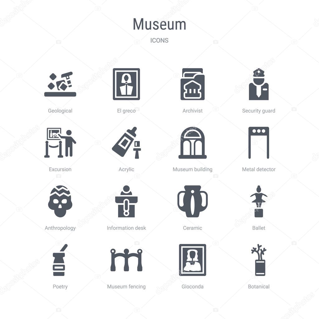 set of 16 vector icons such as botanical, gioconda, museum fenci