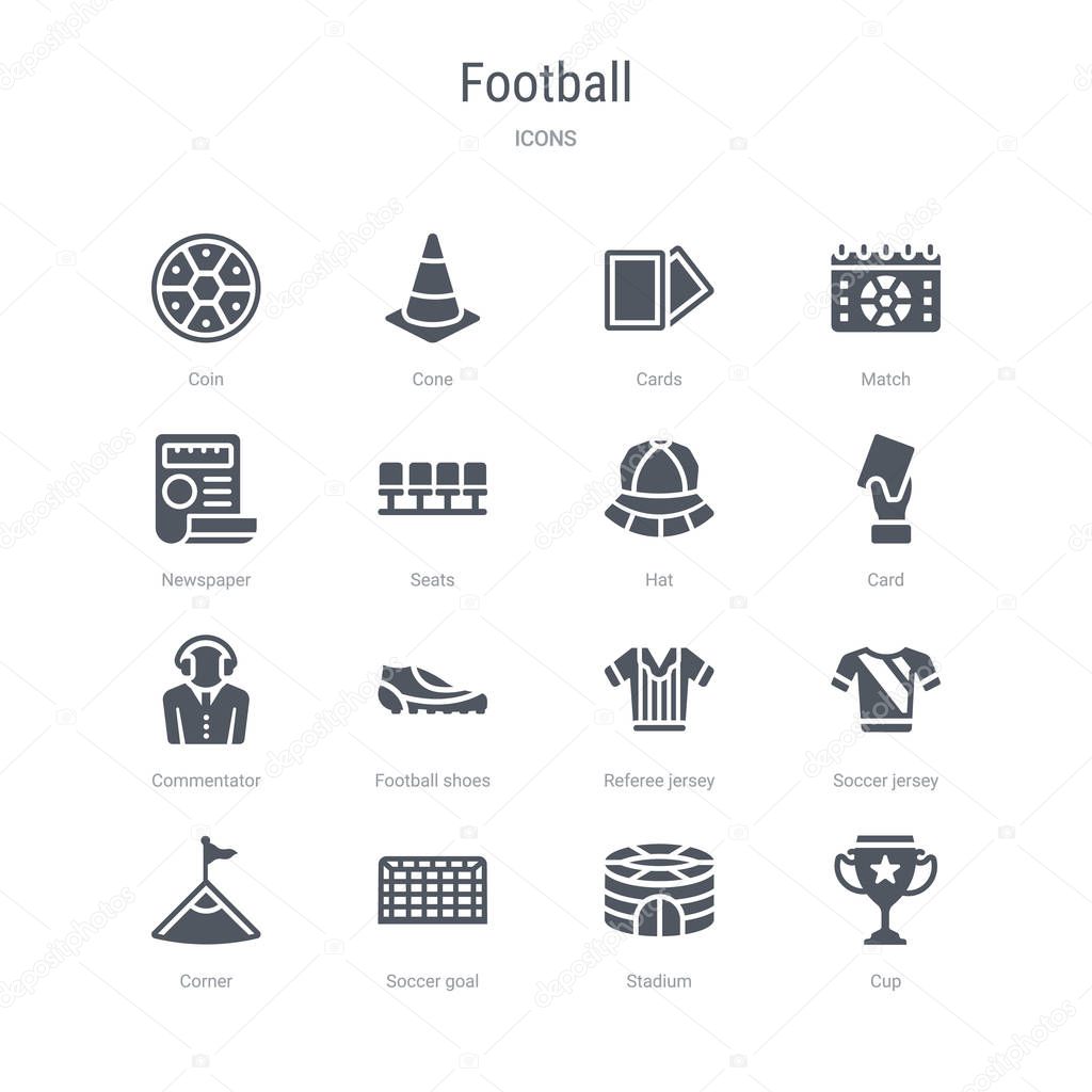 set of 16 vector icons such as cup, stadium, soccer goal, corner