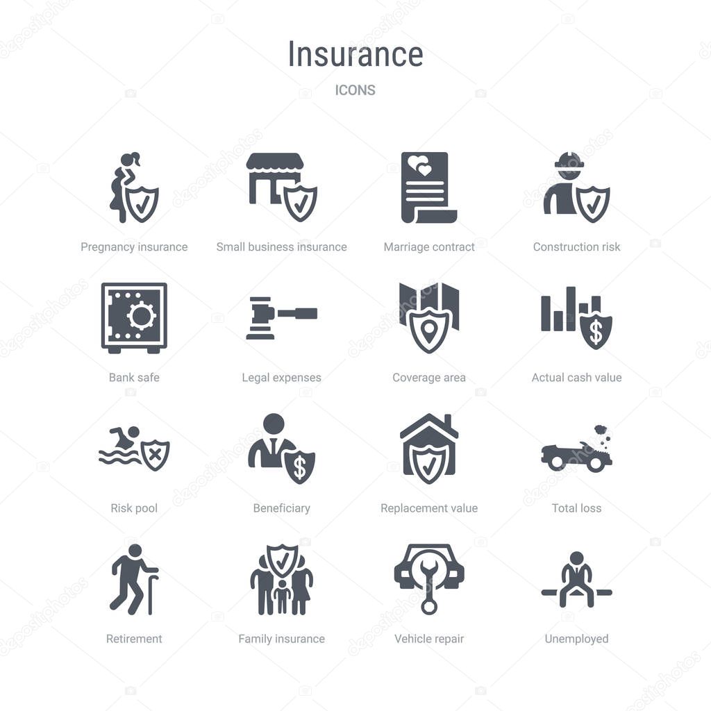 set of 16 vector icons such as unemployed, vehicle repair, famil