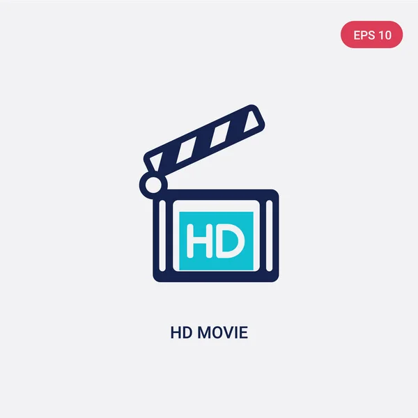 Ícone vetor de filme hd de duas cores do conceito de cinema. blu isolado — Vetor de Stock