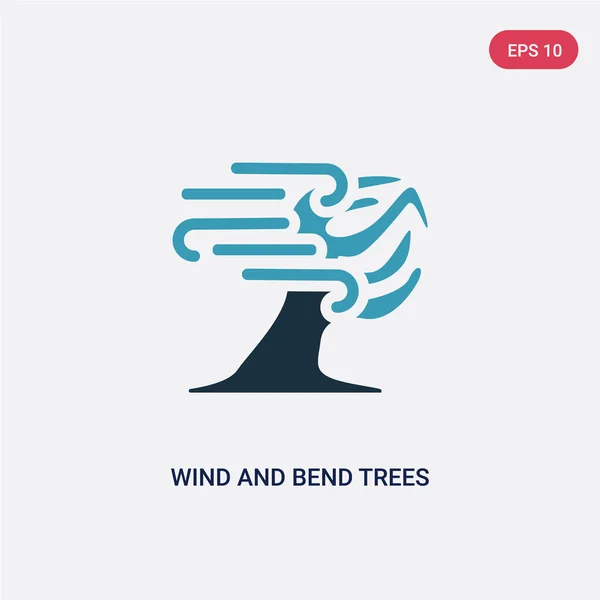 Twee kleur wind en bocht bomen vector icoon van meteorologie conce — Stockvector