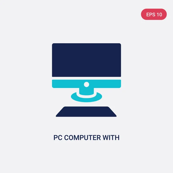 Two color pc computer with monitor vector icon from computer con — Stock Vector