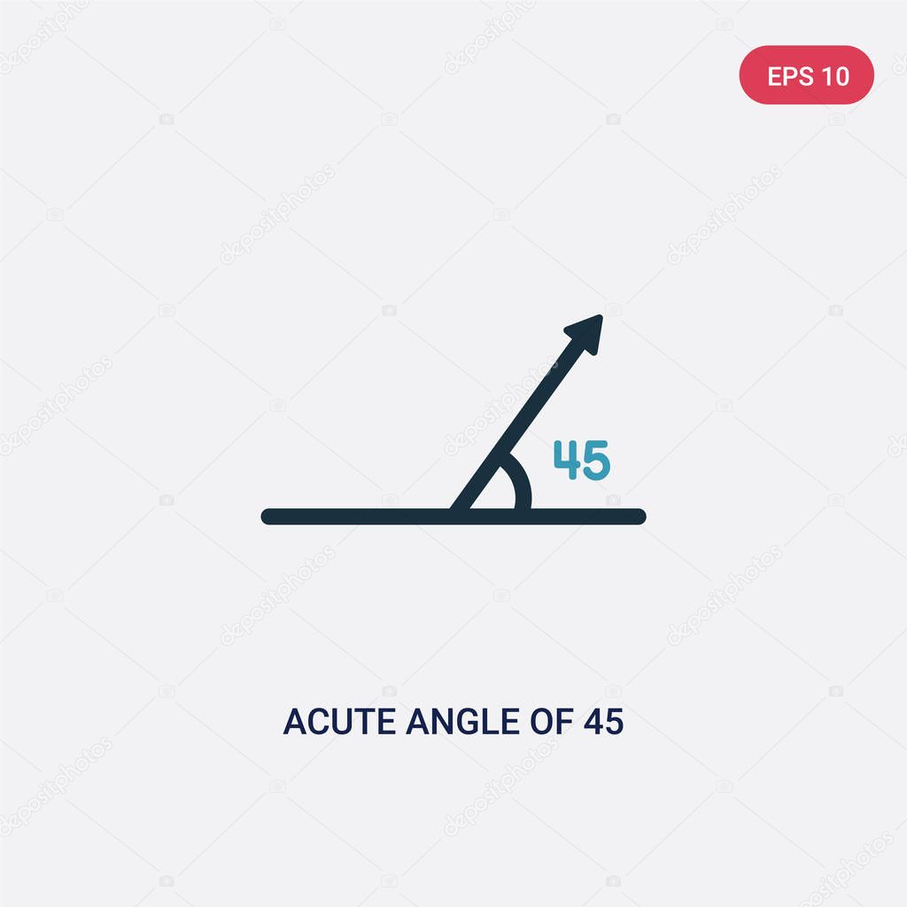 two color acute angle of 45 degrees vector icon from shapes conc
