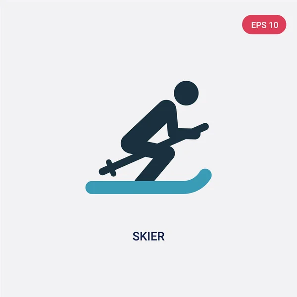 Two color skier vector icon from user concept. isolated blue ski — 스톡 벡터