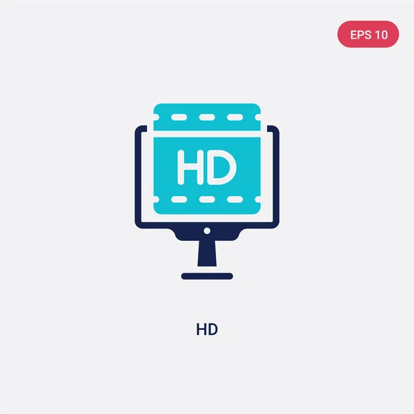 Dos color hd vector icono del concepto de cine. aislado azul hd v — Vector de stock