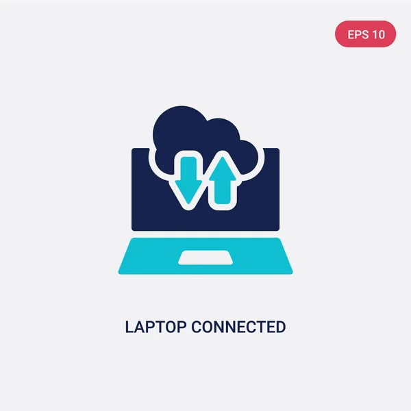 Dwa kolorowy laptop podłączony do chmury ikona wektora z komputera co — Wektor stockowy