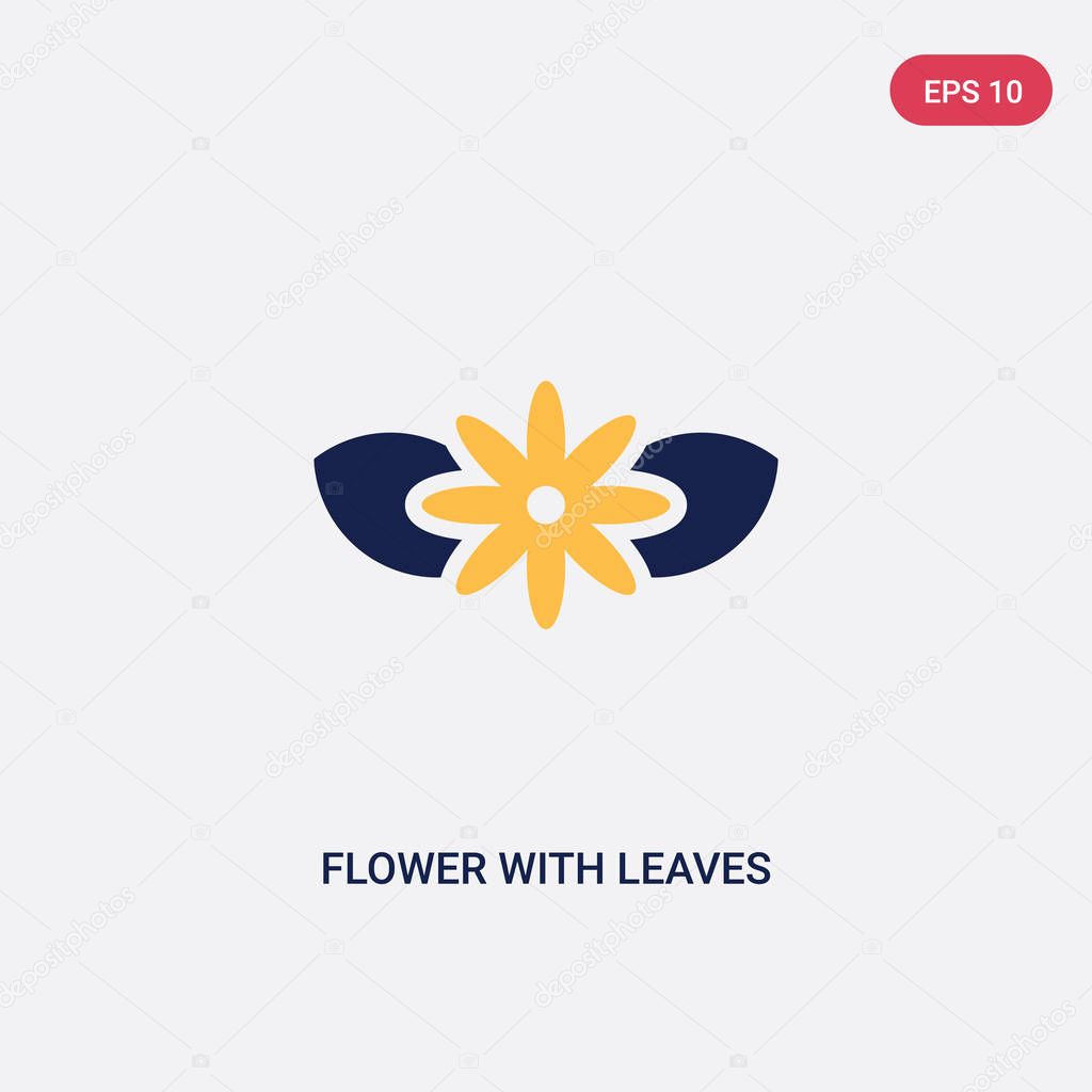 Two color flower with leaves vector icon from ultimate glyphicons concept. isolated blue flower with leaves vector sign symbol can be use for web, mobile and logo. eps 10