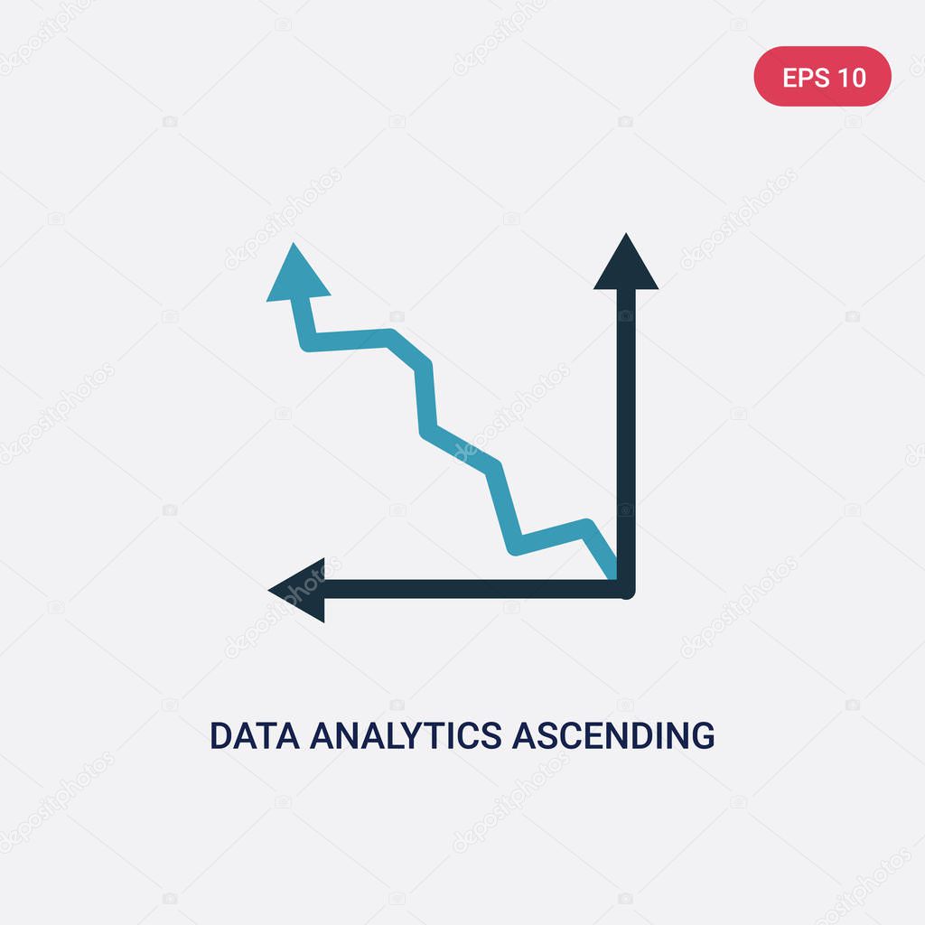 Two color data analytics ascending line chart vector icon from user interface concept. isolated blue data analytics ascending line chart vector sign symbol can be use for web, mobile and logo. eps