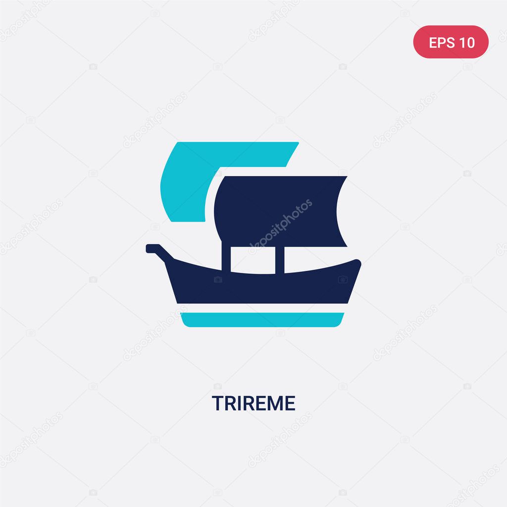two color trireme vector icon from greece concept. isolated blue