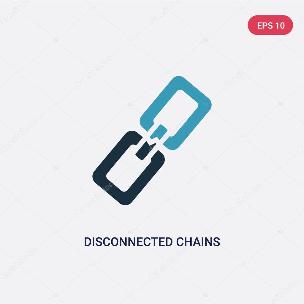 Two color disconnected chains vector icon from user interface concept. isolated blue disconnected chains vector sign symbol can be use for web, mobile and logo. eps 10