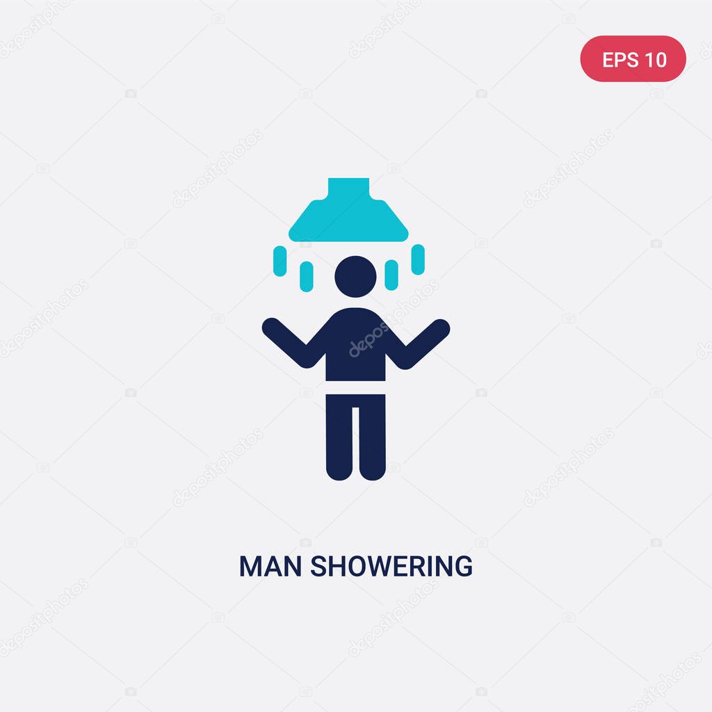 two color man showering vector icon from behavior concept. isola