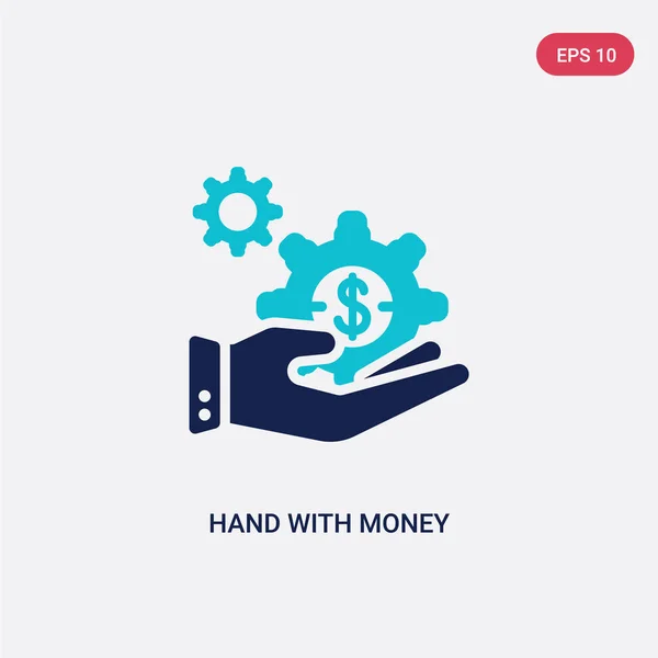 Mano de dos colores con icono de vector de engranaje de dinero de concepto de negocio — Archivo Imágenes Vectoriales