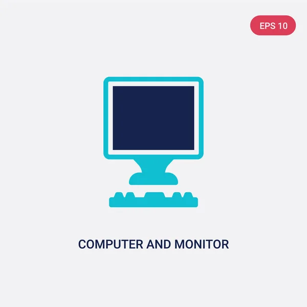 Two color computer and monitor vector icon from computer concept — Stock Vector