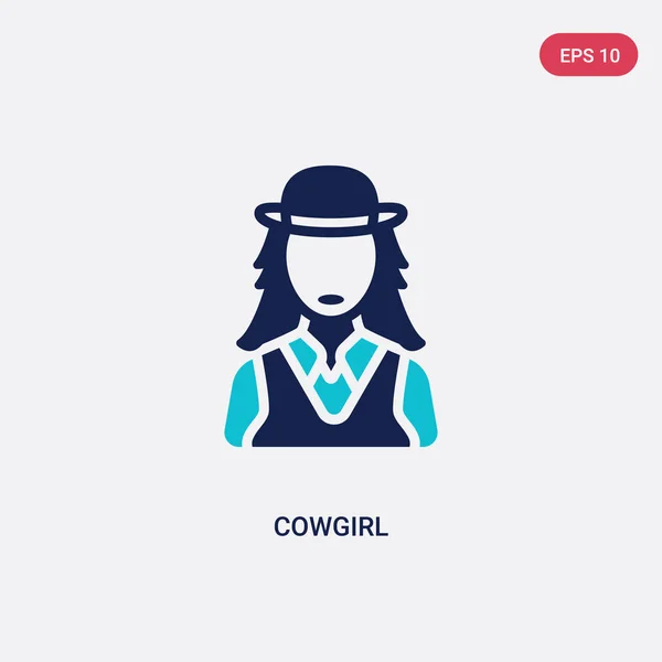 Ícone de vetor cowgirl de duas cores do conceito deserto. azul isolado —  Vetores de Stock