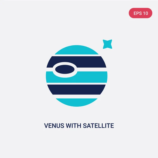 Dos venus de color con el icono del vector de satélite de la astronomía cóncavo — Vector de stock