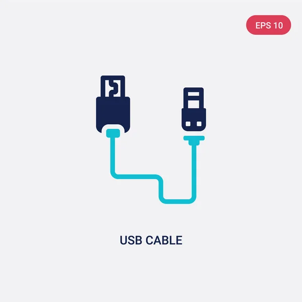 Twee kleuren USB-kabel vector pictogram van elektronische spullen vullen conce — Stockvector