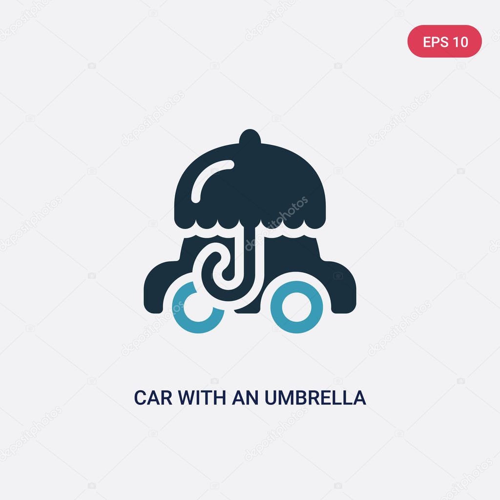 Two color car with an umbrella vector icon from mechanicons concept. isolated blue car with an umbrella vector sign symbol can be use for web, mobile and logo. eps 10