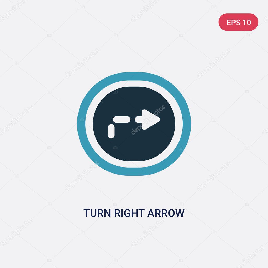 two color turn right arrow with broken line vector icon from use