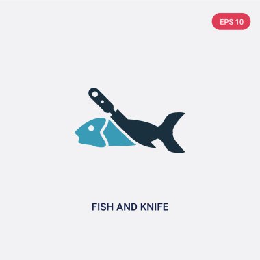hayvanlar kavramından iki renk balık ve bıçak vektör simgesi. ısola