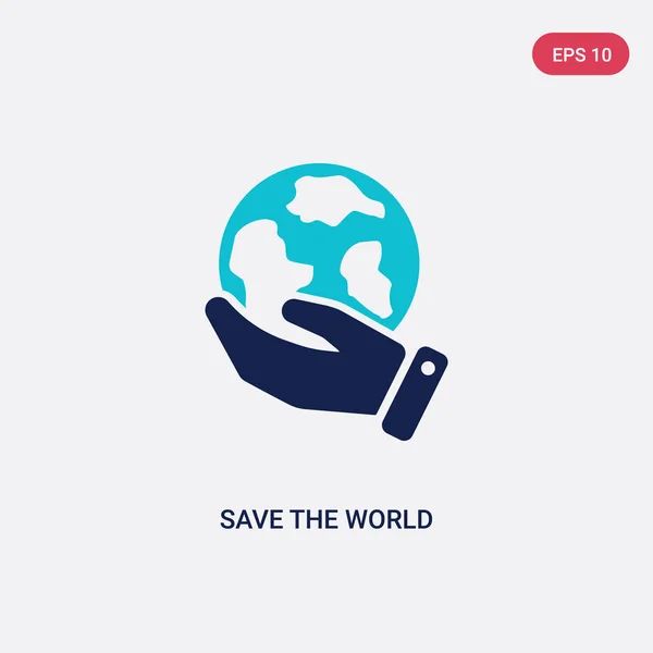 Twee kleur Save the World Vector Icon van ecologie concept. Isola — Stockvector