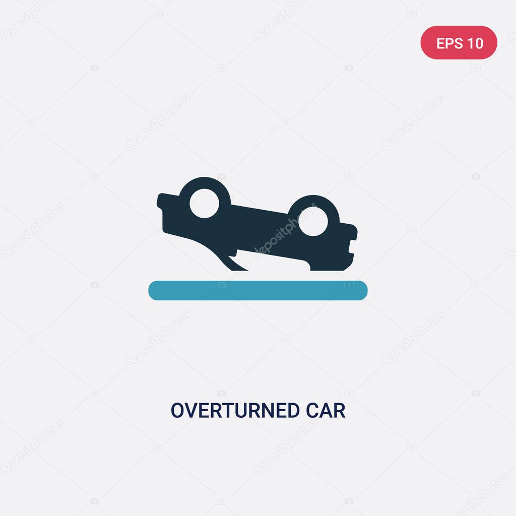 two color overturned car vector icon from insurance concept. iso