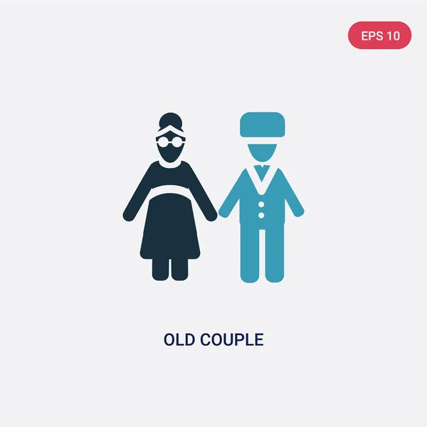 Two color old couple vector icon from people concept. isolated b — Stock Vector