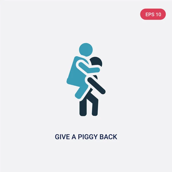 Two color give a piggy back ride vector icon from people concept Stock Vector