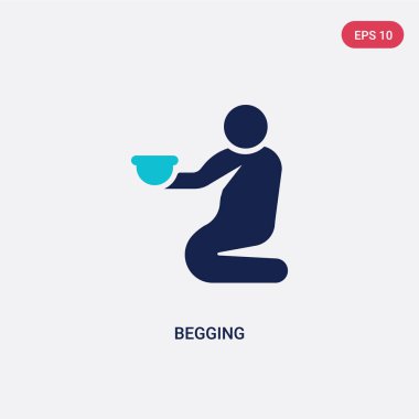 two color begging vector icon from humans concept. isolated blue clipart