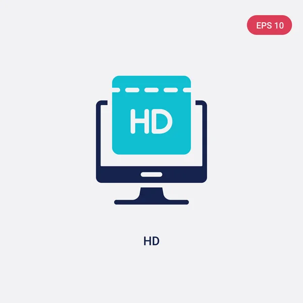 Dwukolorowa ikona wektora HD z koncepcji kina. na białym tle niebieski HD v — Wektor stockowy