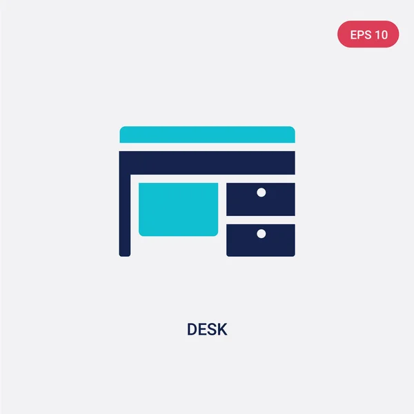 Dos icono de vector de escritorio de color del concepto de muebles. azul aislado — Vector de stock