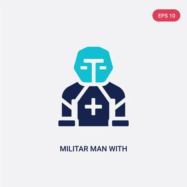 Hombre militar de dos colores con el icono del vector equipo de protección de — Vector de stock